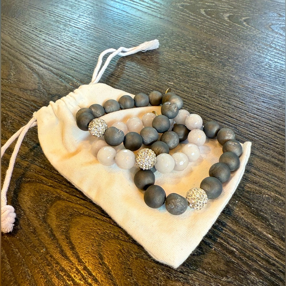 Stack of 3 grey Jam Jewels Bracelets